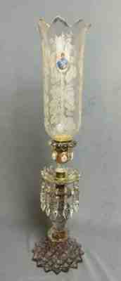 Antique 19th Century Qajar Hand Painted French Baccarat Crystal Mantle Lusters