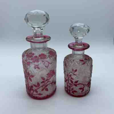 Lot Of 2 Baccarat Val St. Lambert Eglantier Bottle Cameo Glass Acid Cut 1900â??s