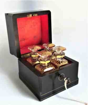 Antique BACCARAT French PERFUME CASKET Gilt Glass BOTTLE CADDY Box Case France