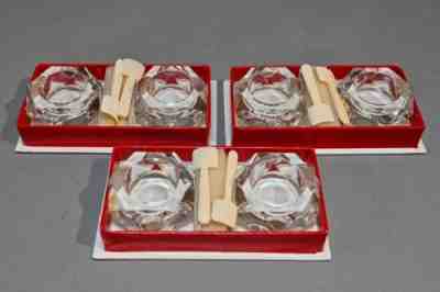 Set of Six Baccarat Crystal Salt Cellars with Bone Spoons - In Box - Excellent