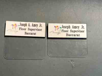2 MIRAGE HOTEL CASINO LAS VEGAS EMPLOYEE NAME BADGES FLOOR SUPERVISOR BACCARAT