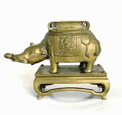 RARE 19th C. French Baccarat Bronze Japonisant Crystal Vase Elephant Base Stand