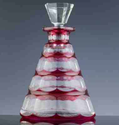 SUPERB ART DECO SIGNED VAL ST LAMBERT CRANBERRY MUSCADET CRYSTAL GLASS DECANTER