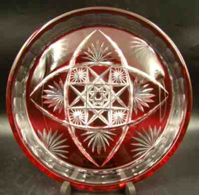 Wonderful French Baccarat Crystal Round Tray Red Ruby Cut to Clear ca 1900 RARE