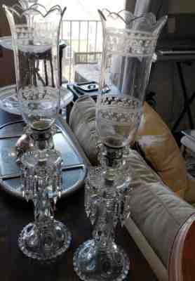 Pair Of Single Light Baccarat Crystal Candelabra / Candle Holder, Good Condition