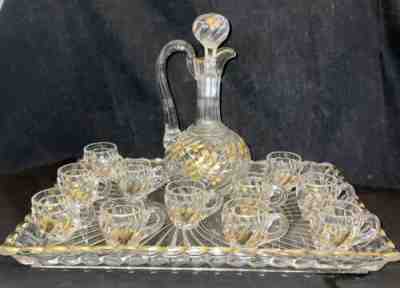 BACCARAT CRYSTAL LIQUEUR SERVICE GOLD FLORAL DECORATIONS SIGN