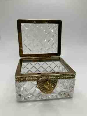 Stunning Vintage Baccarat Diamond Cut Crystal Jewelry Box With Key Working Rare