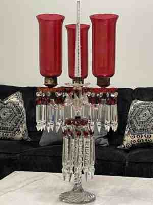 Baccarat Crystal Cranberry Glass Candelabra Candleholder Table Prism Chandelier