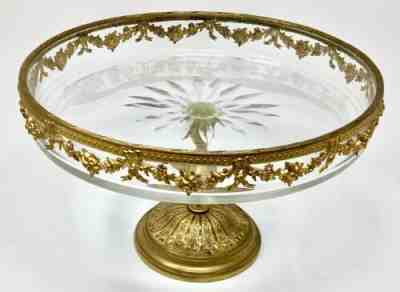 19C French Baccarat Crystal Gilded Bronze Ormolu Decor Cake Stand Centerpiece