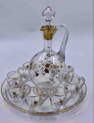 Beautiful service has liqueur 1900 baccarat crystal golden decor twisted handles