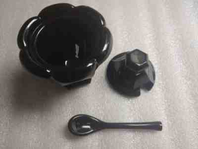 Baccarat Crystal - rare- Ebony - Harcourt Mustard Jar with Spoon, 4 1/2" Tall