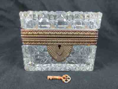 Antique French Cut Crystal Ormolu Sugar Casket Dresser Box Caddy Baccarat Style