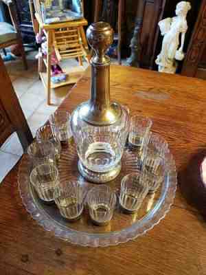 Baccarat-former service has porto or vodka decanter + 12 glasses montes silver c...