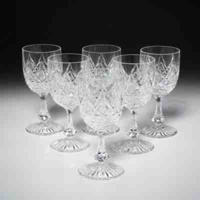 SIX (6) BACCARAT FRANCE "COLBERT" CUT CRYSTAL CLARET WINE GLASSES, 6"