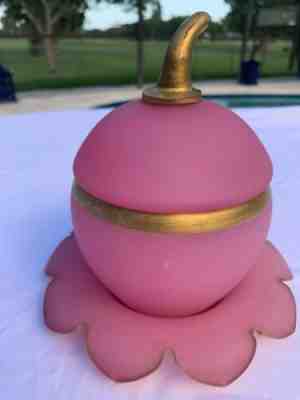 OPALINE GLASS BOX SUGAR BOWL VASE BACCARAT PINK GOLD COVERED MARMALADE  FRENCH