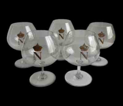 BACCARAT CRYSTAL NAPOLEON BRANDY SNIFTER GLASSES SIGNED FRANCE SET OF 5 CROWN N