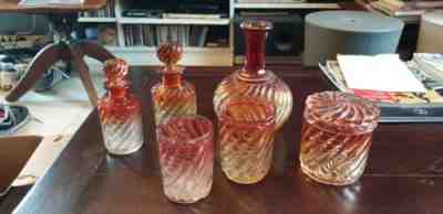 ANTIQUE BACCARAT BOTTLE SET BAMBOO MODEL 19 century TOILET PERFUME 6 PIECES