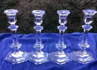 4 VINTAGE BACCARAT FRENCH CUT CRYSTAL VERSAILLES HARCOURT 9" CANDLESTICK CHIPPED