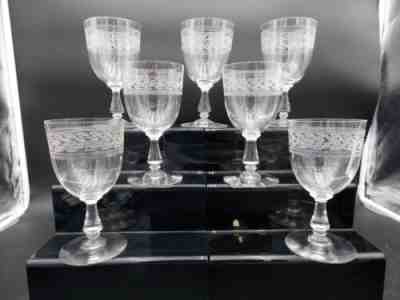 Baccarat-set of 7 water glasses crystal engraving greek raked