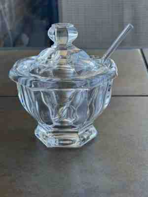 LARGE BACCARAT CRYSTAL LIDDED SUGAR BOWL JAM CONDIMENT JAR WITH SPOON