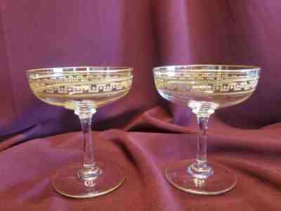 Pair of Antique Ultra Fine Crystal Glasses with Greek Key Design - Baccarat?