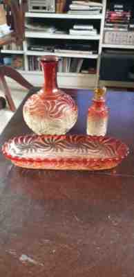 ANTIQUE BACCARAT BOTTLE SET BAMBOO MODEL 19 century TOILET PERFUME 3 PIECE