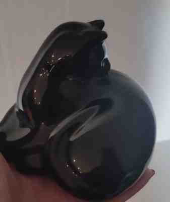 Baccarat Black Crystal Grooming / Reclining Cat Figurine - Vintage