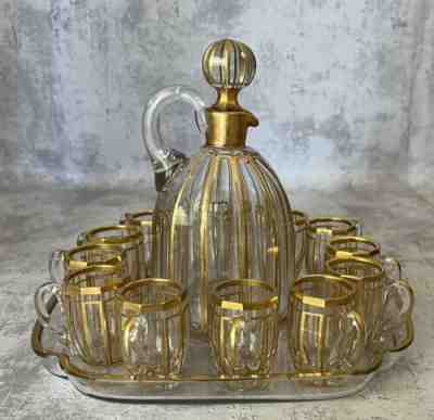 BACCARAT GOLD CRYSTAL LIQUEUR SERVICE BACCARAT MODEL GROOVES