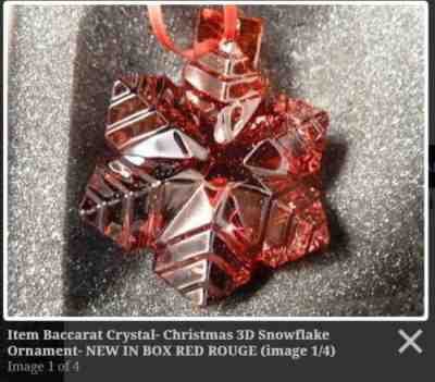 MIB FLAWLESS Red BACCARAT Art Crystal 3D NOEL SNOWFLAKE Christmas ORNAMENT