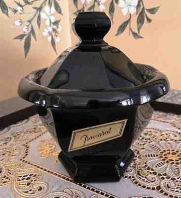 Vintage Baccarat Black Crystal Harcourt Missouri Pattern Covered Jam Jar RARE