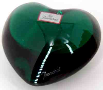 Baccarat DARK GREEN PUFFED HEART Double Signed with Sticker Retired Red BOX Rare