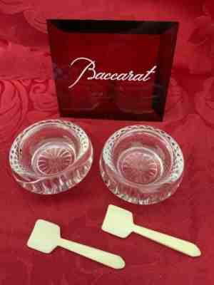FLAWLESS Stunning BACCARAT Crystal BUCKINGHAM JEWEL Pair SALT DIP CAVIAR SPOONS