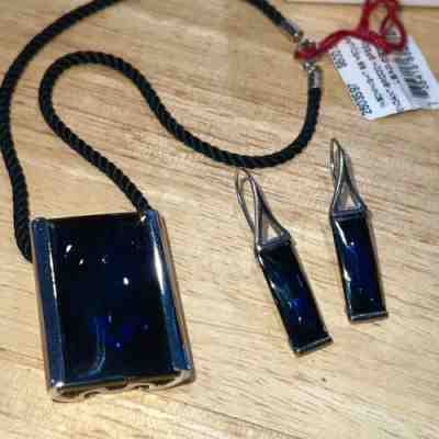 Lot Set Baccarat "Insomnight" Sterling Silver & Blue Crystal Pendant Earrings