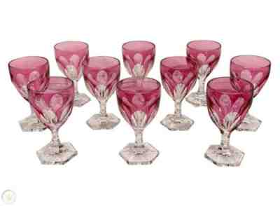 10 PRE-1936 BACCARAT COMPIEGNE PINK CUT TO CLEAR 4 7/8" SHERRY GLASS GOBLETS