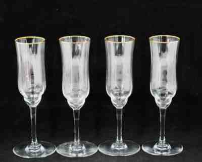 Baccarat Crystal Capri Gold 4 Fluted Champagne Glasses, 7 3/8"