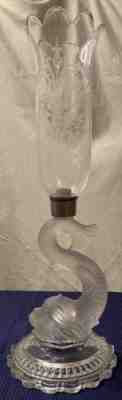 19th Century Signed Baccarat Dolphin Crystal Candlestick Antique Original 1800s
