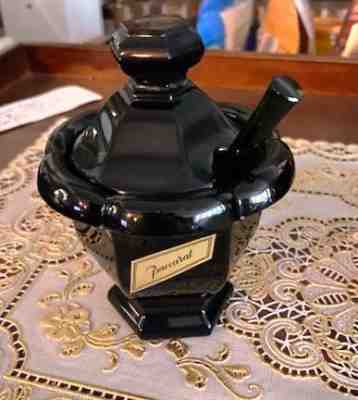 Baccarat Black Crystal Harcourt Missouri Pattern Covered Jam Jar with Spoon RARE