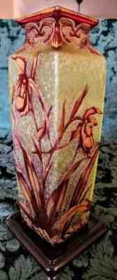 Antique Baccarat 1900's Tall Rare Crystal Cased Etched Moss w-Cranberry Iris's