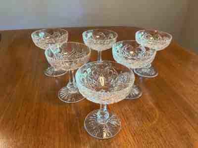 6 Vintage Baccarat Colbert cut crystal champagne glasses, France 1950's, signed.