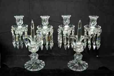 Pair of Baccarat Crystal Bambous 2 Light Candelabras EXCELLENT