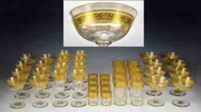 Set of Baccarat Colorado Gold Encrusted Crystal Stem Glasses Acorns & Oak Leaves