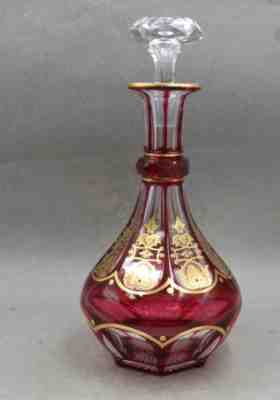 Antique Baccarat Crystal Empire Cranberry Red Ruby Decanter & Stopper 11 1/2â?