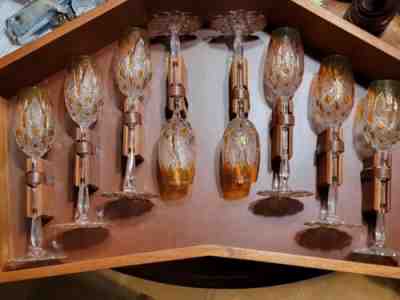 Set of 8 French Baccarat Crystal Cut to Clear TSAR Glasses in Display Box LOOK!