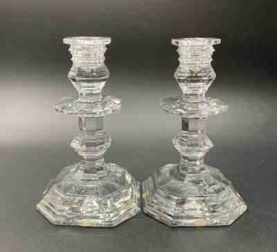 Baccarat Regence Crystal Pair Set of 2 Single Light Candlesticks 7.5" Tall EUC