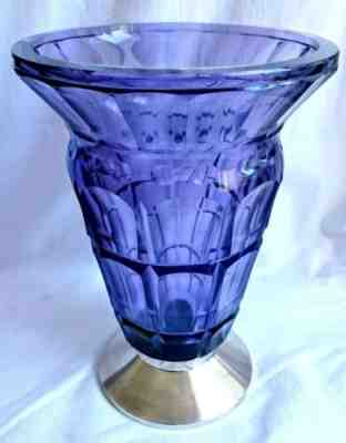 UV URANIUM ALEXANDRITE GLASS VASE SILVER MOUNT ART DECO BACCARAT MOSER HUSSMAN