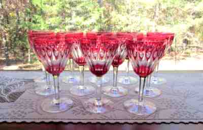 ( 12 ) Val St Lambert Crystal Cut To Clear ZERMATT ROSE / WATER Goblets