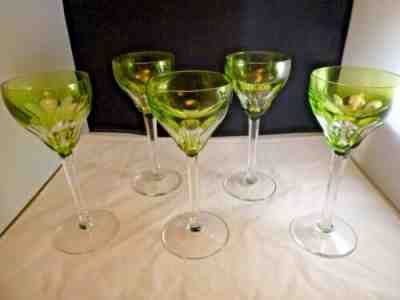 set 5 Val St. Lambert OSRAM TCPL Modern Light Green Roemer Wine, 7 1/2" , set 5