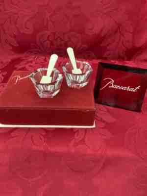 MIB FLAWLESS Stunning 2 BACCARAT HARCOURT Crystal SALT DIP CAVIAR CELLARS SPOONS