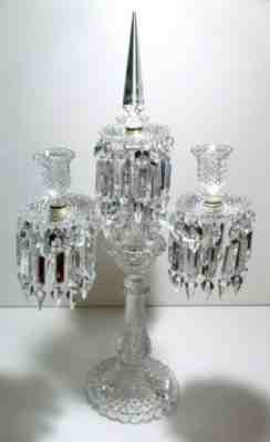 Rare *ANTIQUE* Baccarat Crystal DIAMOND 3 Arm Candelabra 23" Made in FRANCE