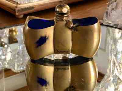 VINTAGE BACCARAT GUERLAIN DAWAMESK PERFUME BOTTLE COBALT BLUE GOLD (EMPTY)